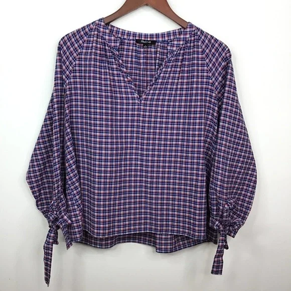 Madewell Tie Sleeve Popover Top Whitby Plaid - Picture 6 of 9